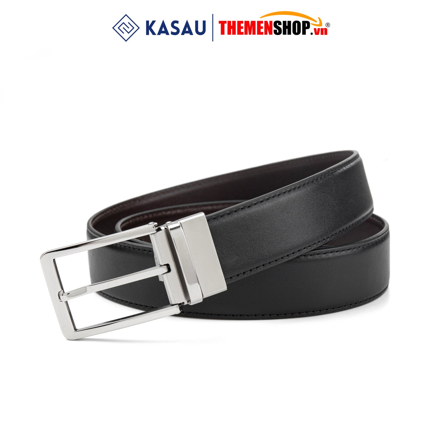 Dây thắt lưng nam hiệu KASAU khóa lỗ bản 3.4cm KS01KL34