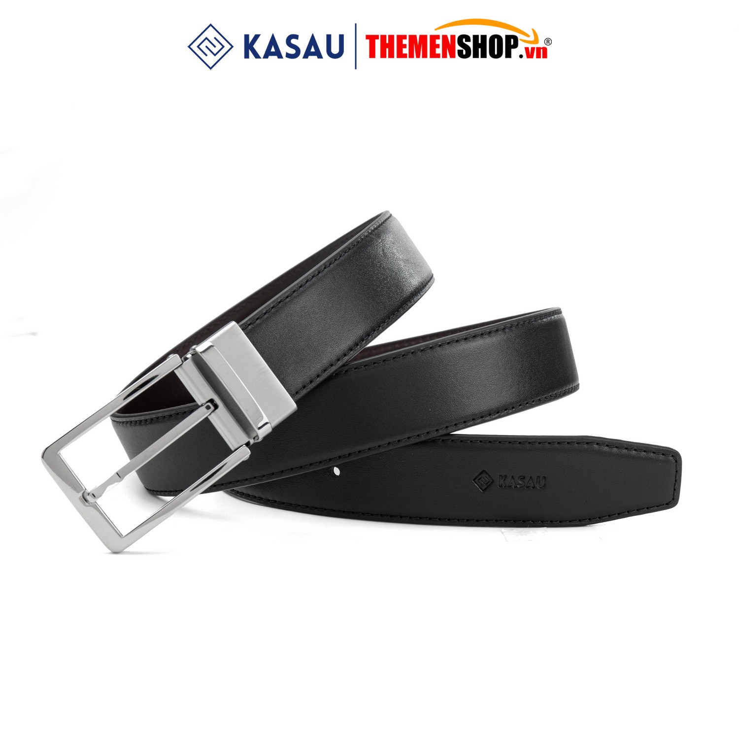 Dây thắt lưng nam hiệu KASAU khóa lỗ bản 3.4cm KS01KL34