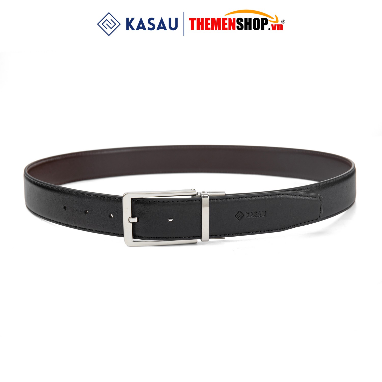 Dây thắt lưng nam hiệu KASAU khóa lỗ bản 3.4cm KS01KL34