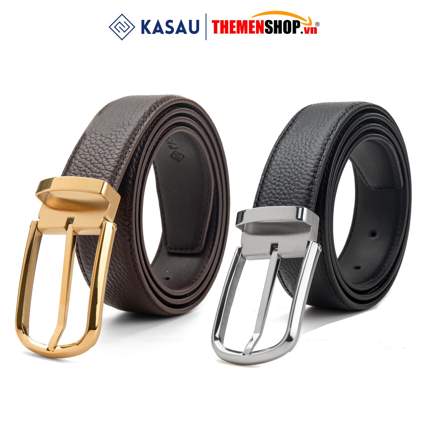 Dây thắt lưng nam hiệu KASAU khóa lỗ bản 3.4cm KS02KL34