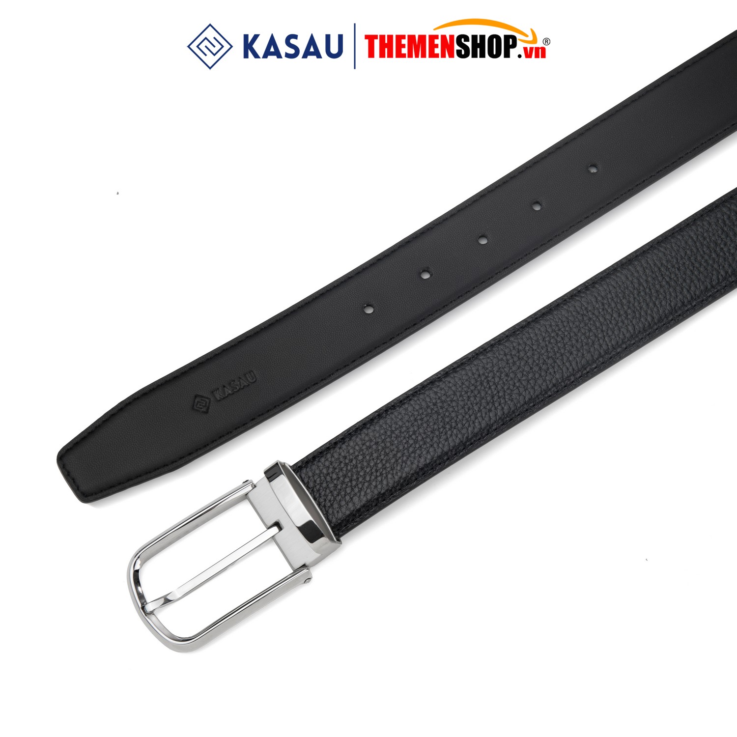 Dây thắt lưng nam hiệu KASAU khóa lỗ bản 3.4cm KS02KL34