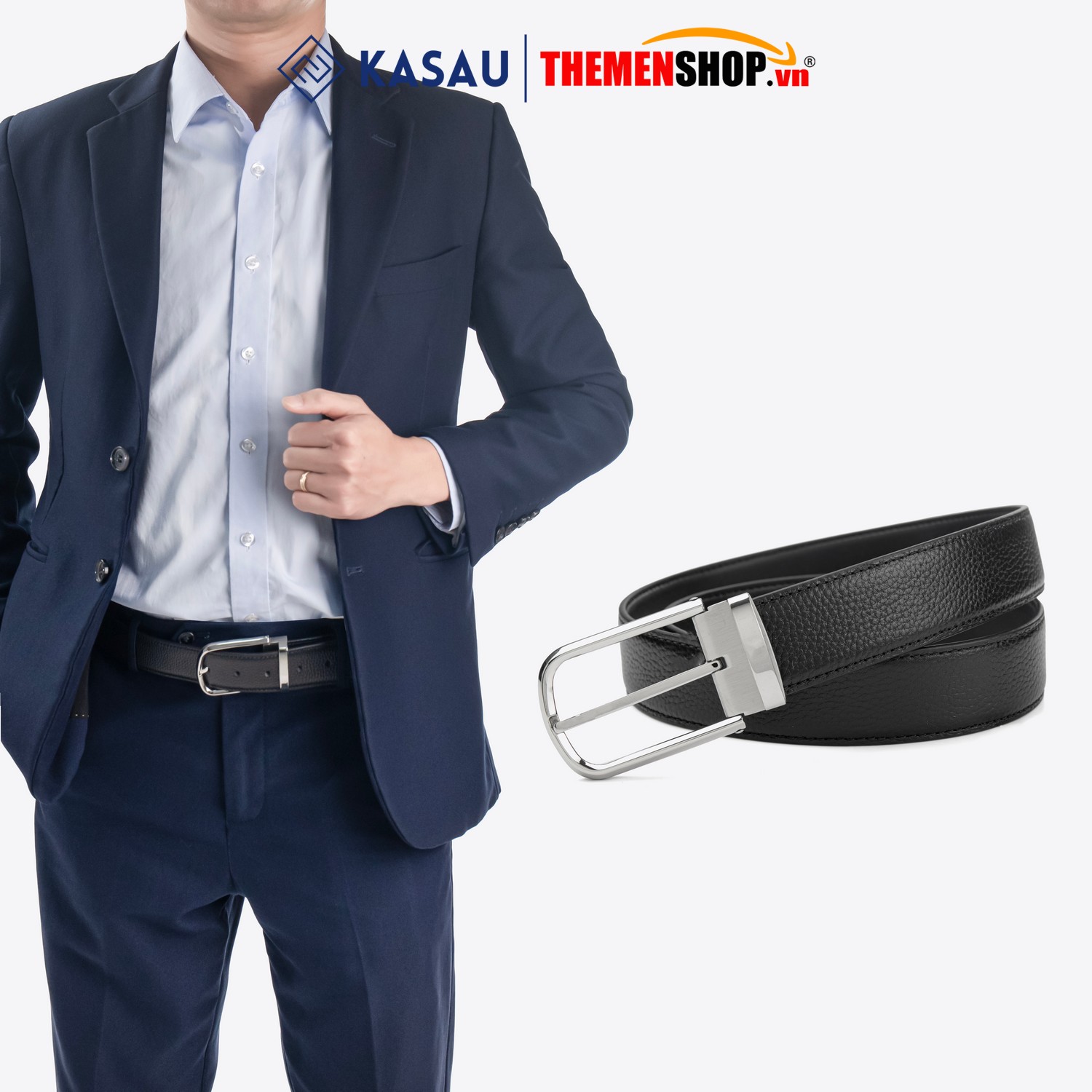Dây thắt lưng nam hiệu KASAU khóa lỗ bản 3.4cm KS02KL34