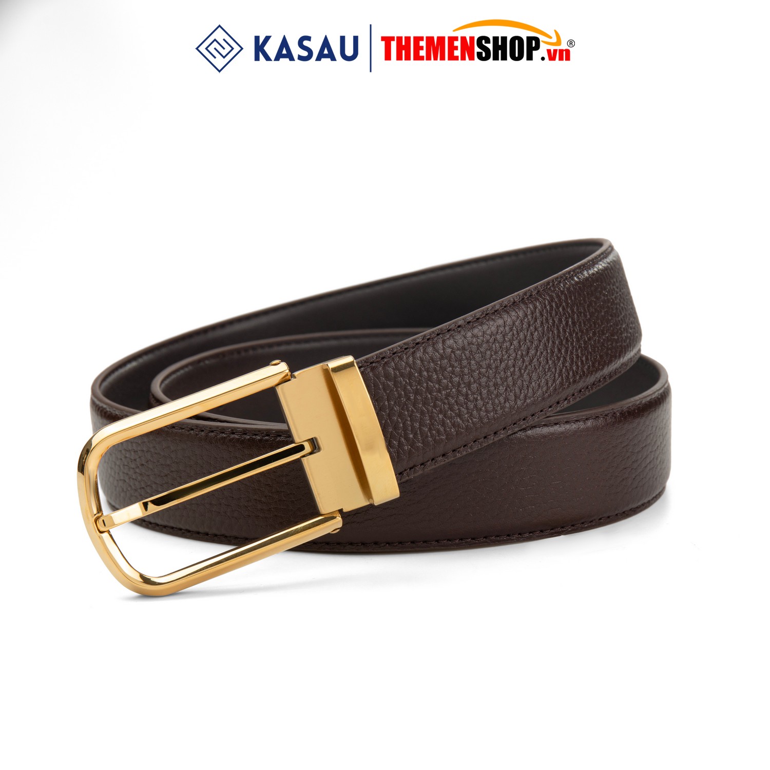Dây thắt lưng nam hiệu KASAU khóa lỗ bản 3.4cm KS02KL34