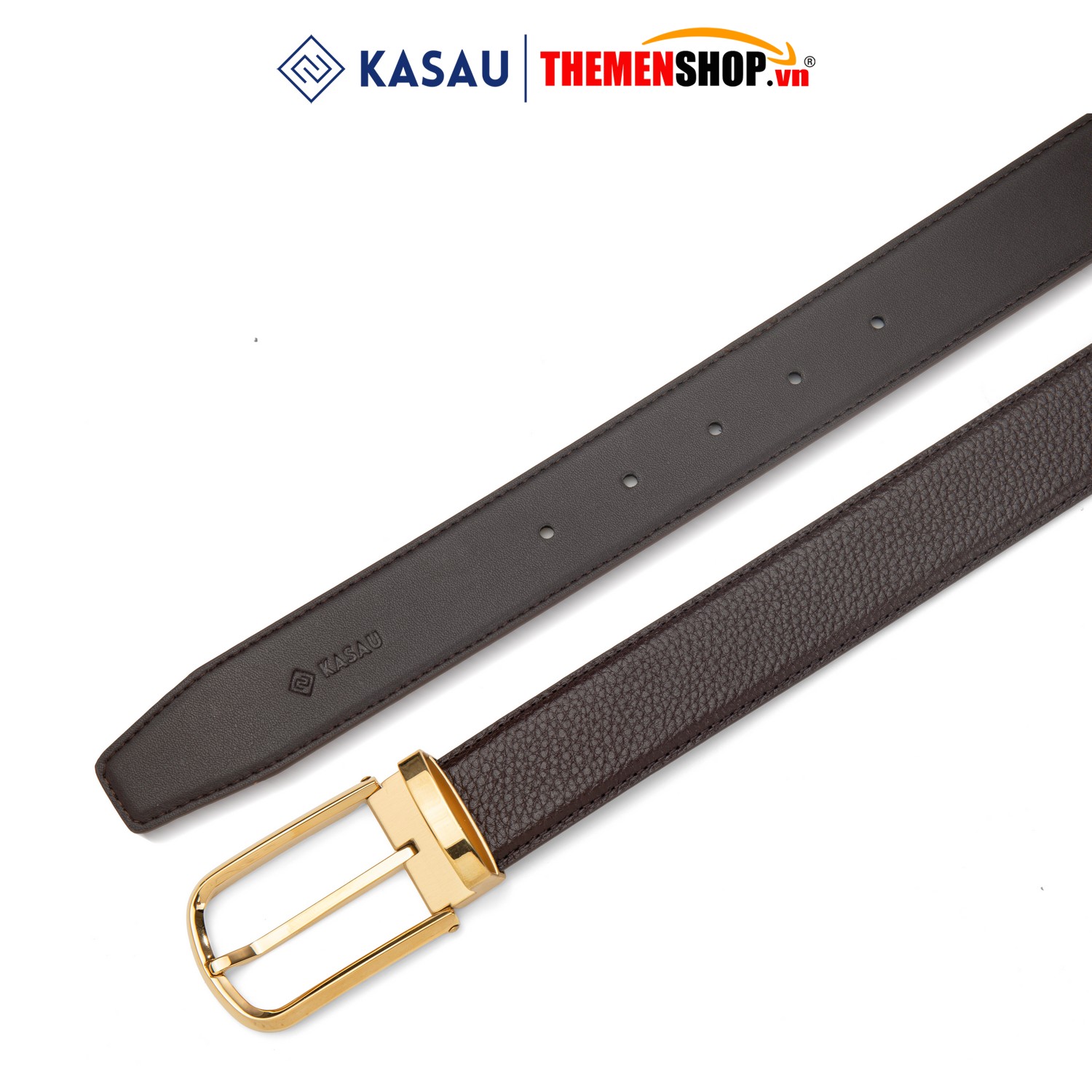 Dây thắt lưng nam hiệu KASAU khóa lỗ bản 3.4cm KS02KL34