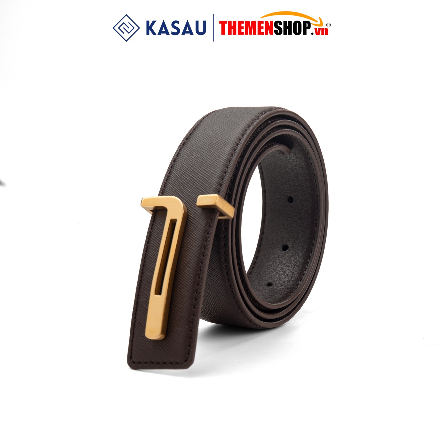 Dây thắt lưng nam hiệu KASAU khóa lỗ bản 3.4cm KS03KL34