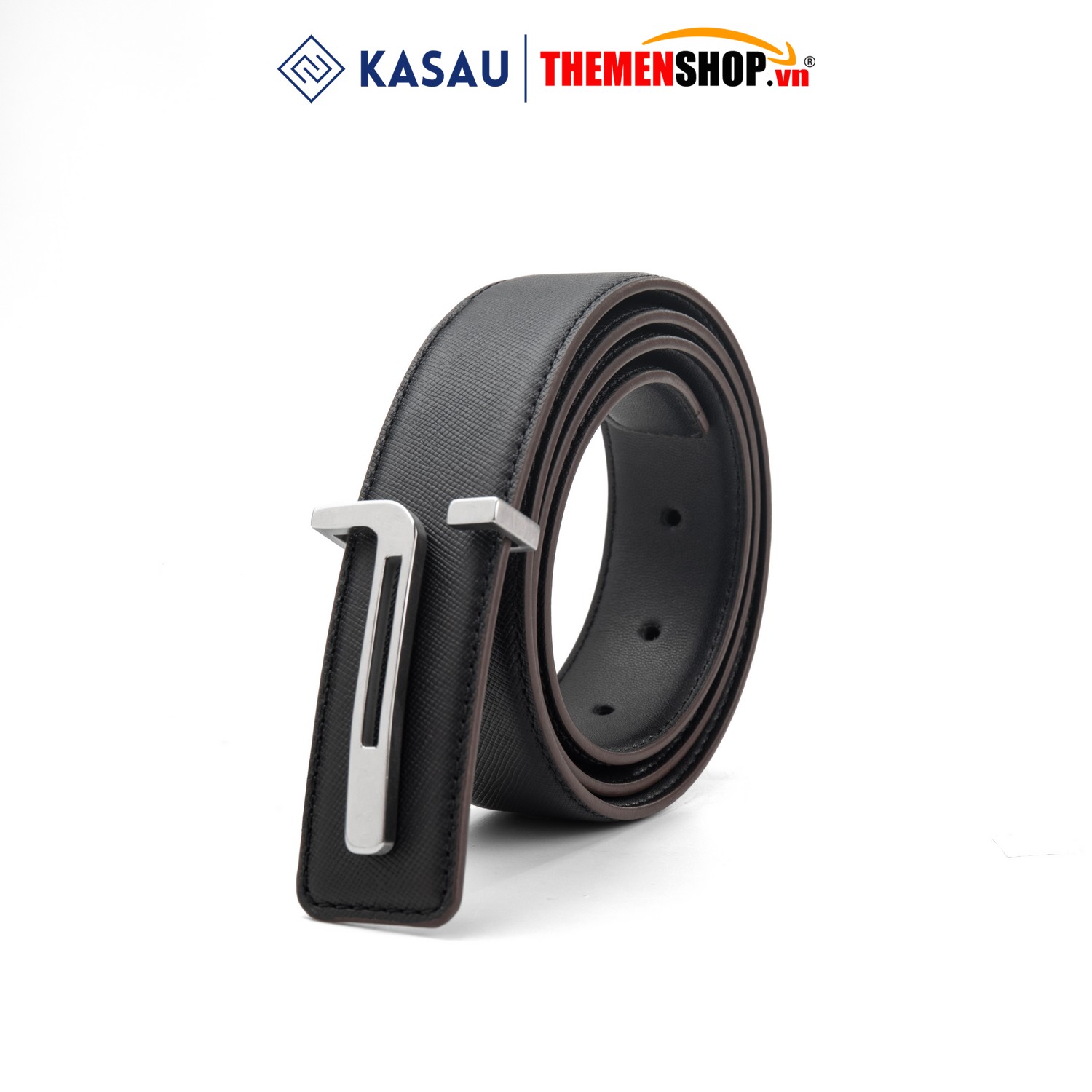 Dây thắt lưng nam hiệu KASAU khóa lỗ bản 3.4cm KS03KL34