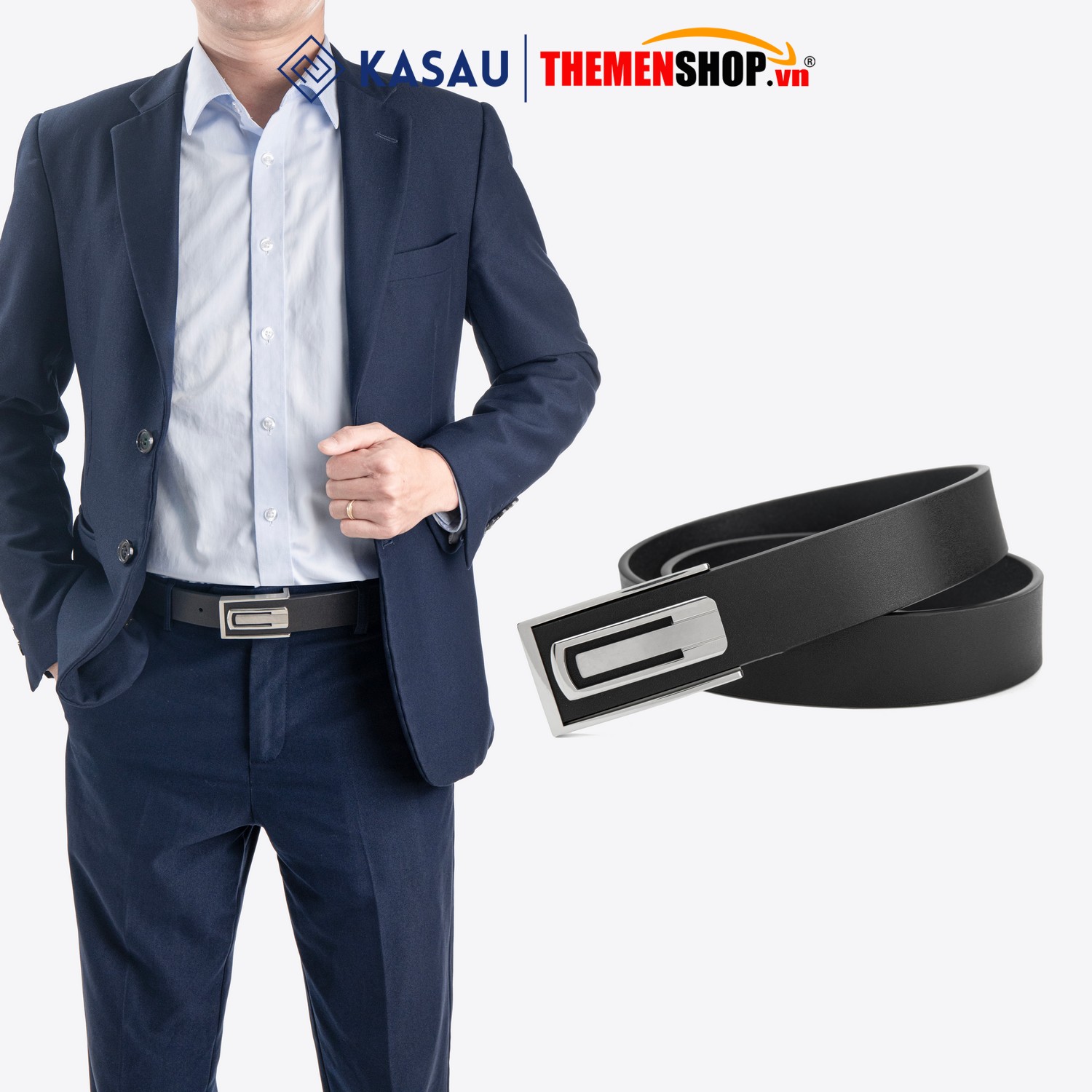 Dây thắt lưng nam hiệu KASAU khóa lỗ bản 3.4cm KS05KL34