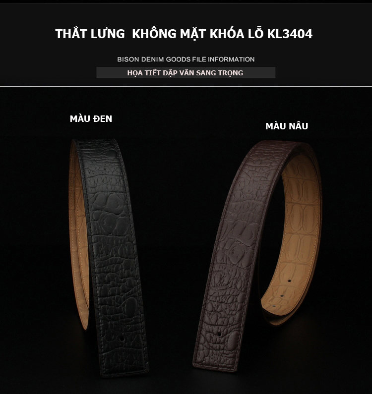 Dây thắt lưng không mặt vân cá sấu KL3404