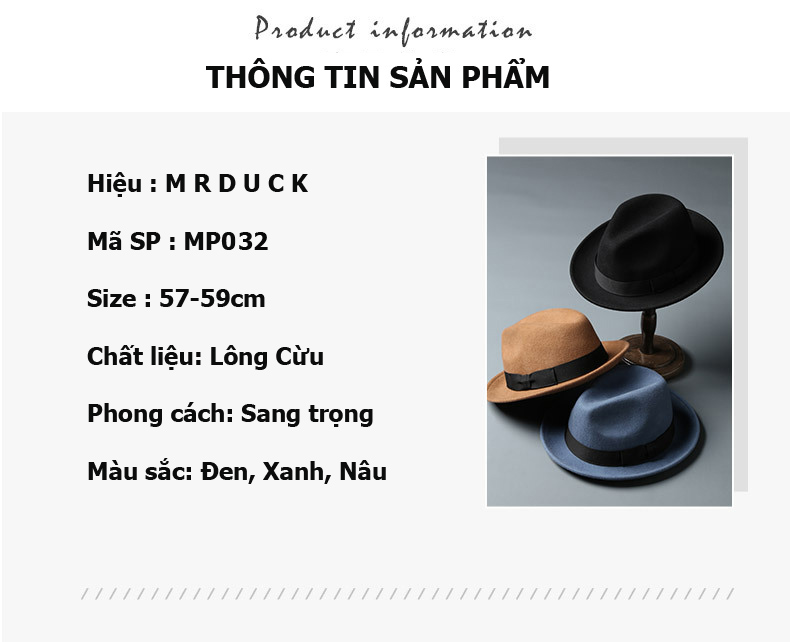 Mũ phớt nam hàng hiệu cao cấp MrDuck MP034