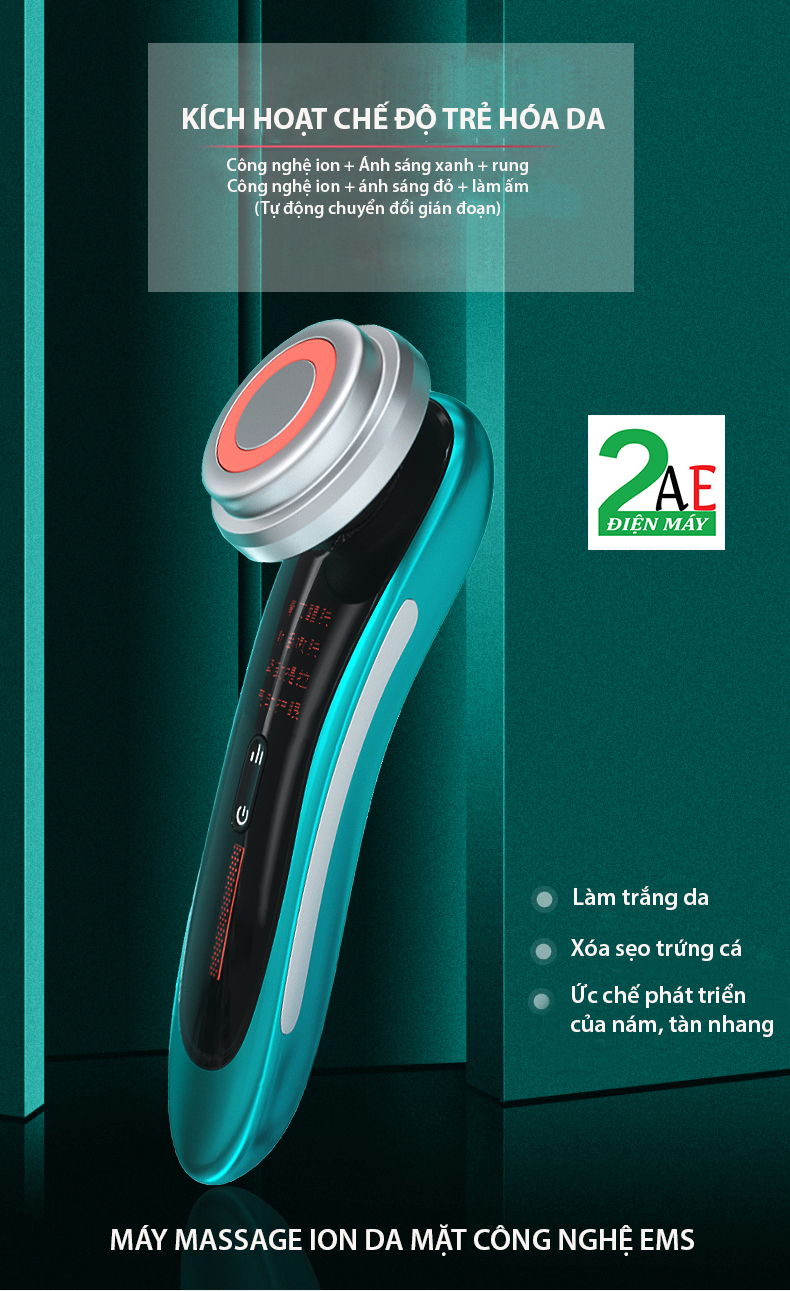Máy ion massage mặt cao cấp, xung điện EMS Qige, sạc pin cổng USB