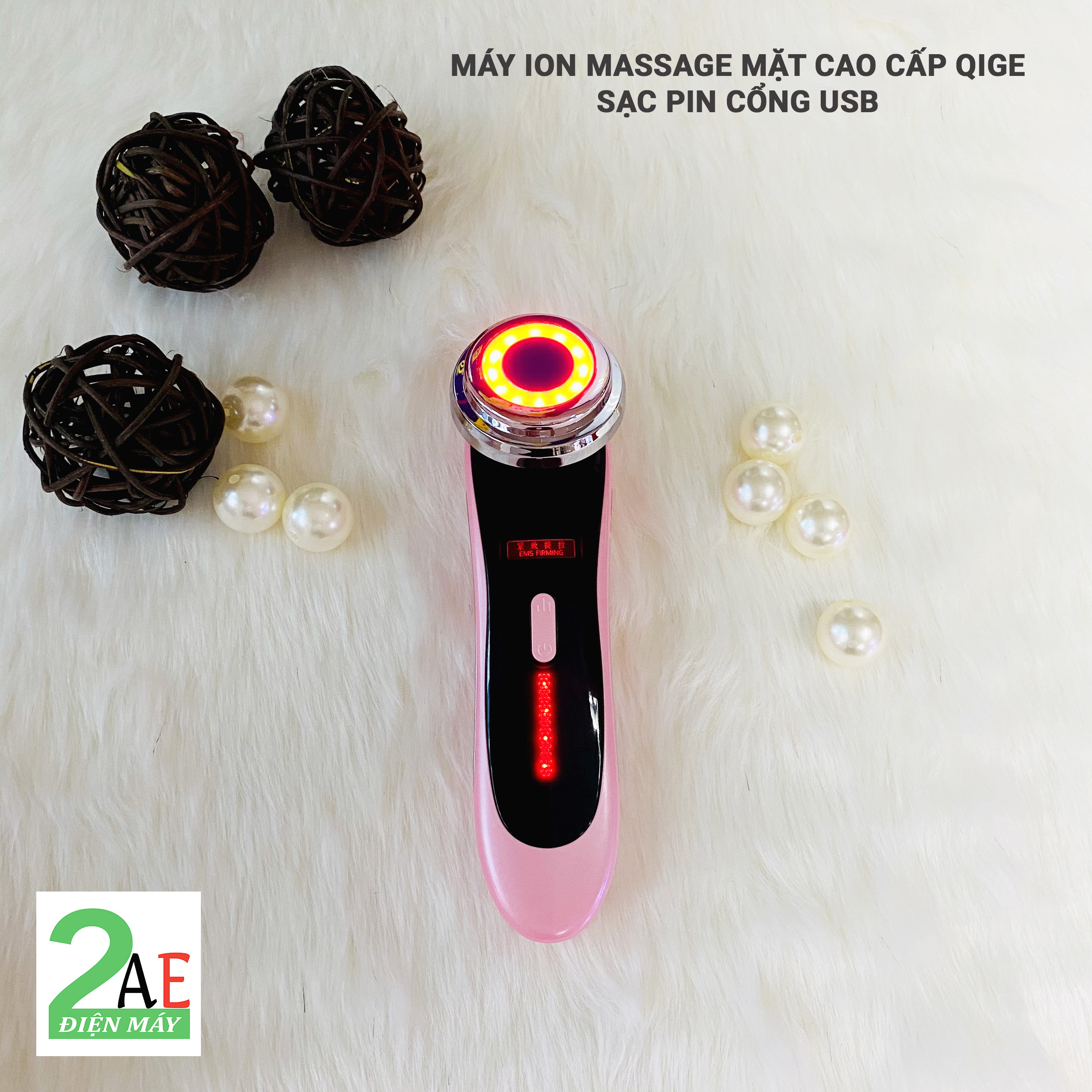 Máy ion massage mặt cao cấp, xung điện EMS Qige, sạc pin cổng USB