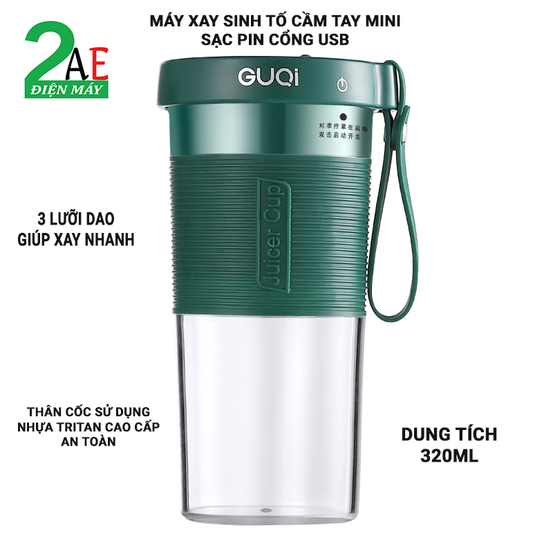 Máy xay sinh tố cầm tay Guqi, 3 lưỡi xay, sạc pin cổng USB