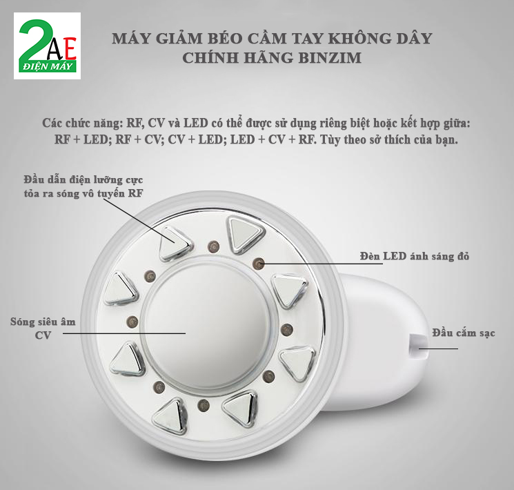 Máy giảm béo bụng cầm tay không dây, massage bằng sóng siêu âm, sạc pin cao cấp Binzim