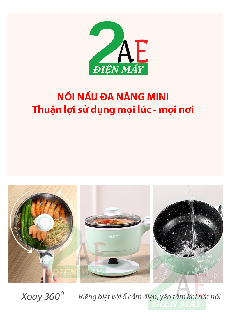 Nồi nấu điện đa năng mini 1.5L, đế cắm điện rời