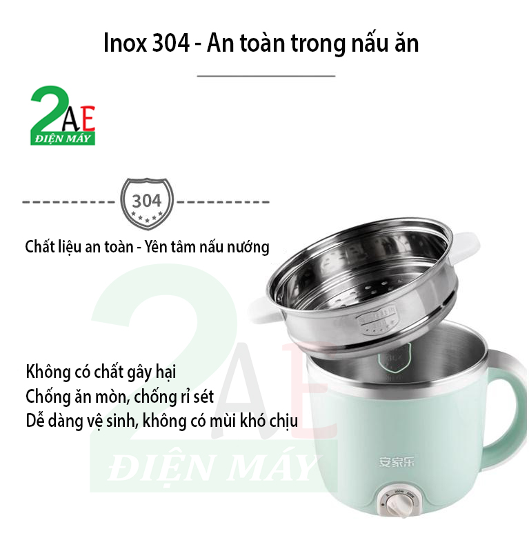 Nồi nấu điện đa năng mini 2L, kèm xửng hấp, đế cắm điện rời