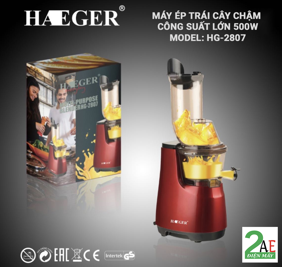 Máy ép trái cây chậm Haeger 500W, công suất lớn, ép nguyên trái