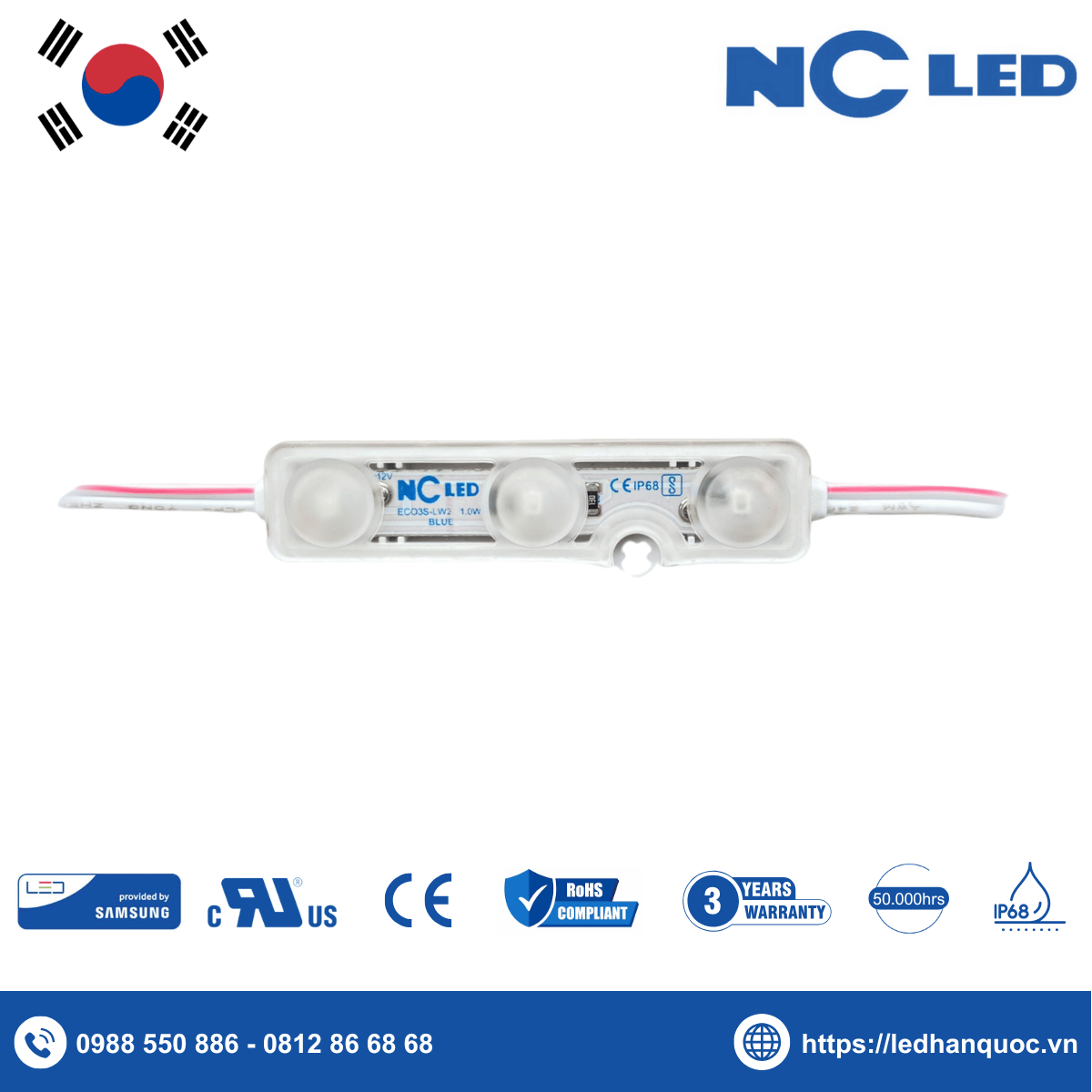 Module LED 3 bóng NC-ECO3S-LW2-BLUE (chip LED TC2835)