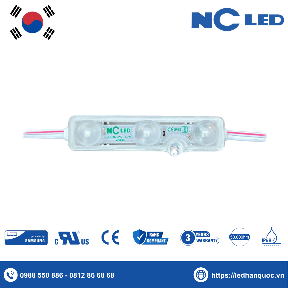 Module LED 3 bóng NC-ECO3S-LW2-GREEN (chip LED TC2835)