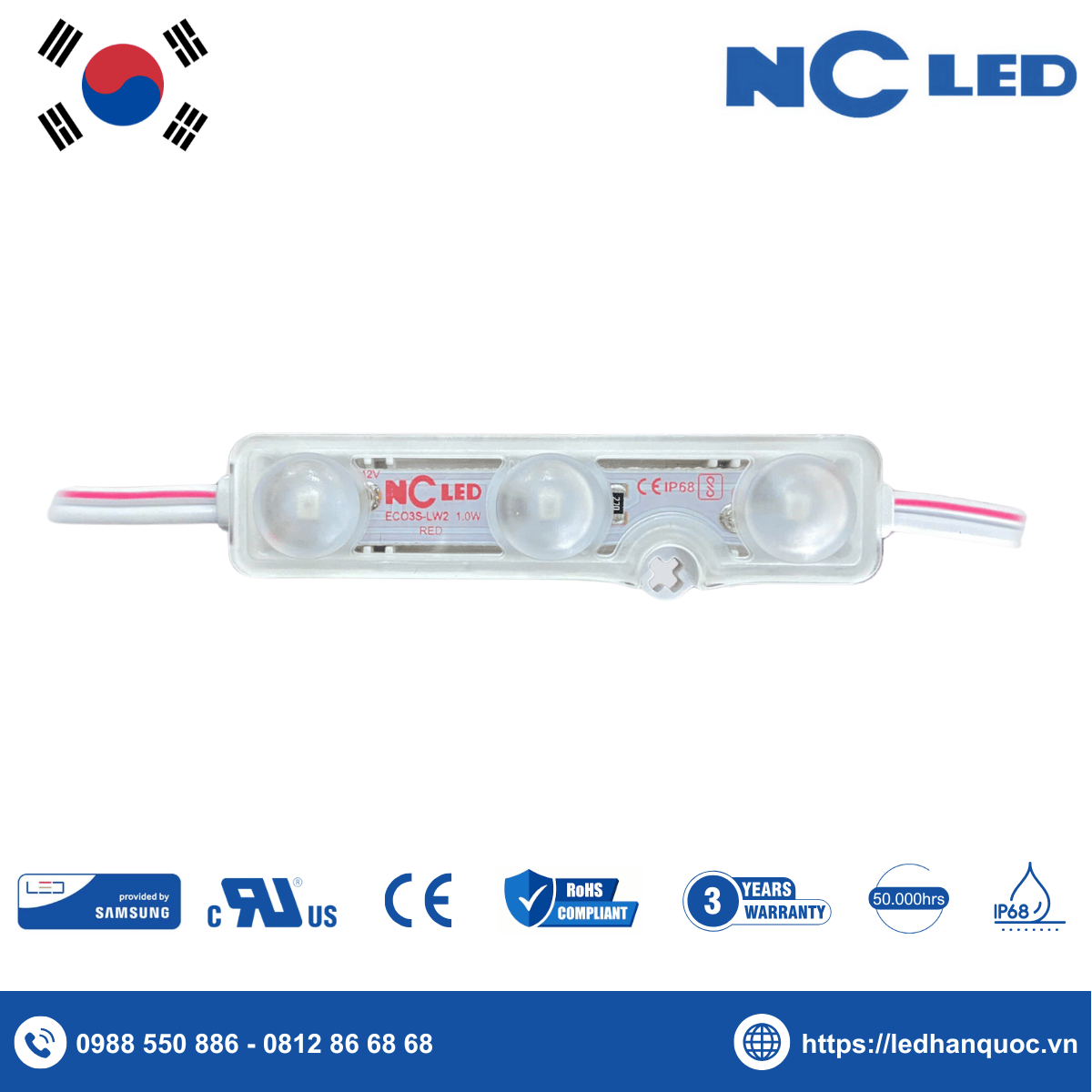 Module LED 3 bóng NC-ECO3S-LW2-RED (chip LED TC2835)