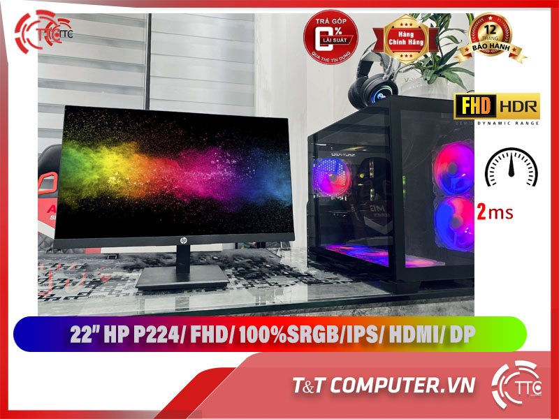 (MÀN 2ND)Màn hình HP P224 (22 inch/FHD/LED/IPS/250cd/m²/HDMI,VGA/60Hz/5ms/Màn hình thẳng)
