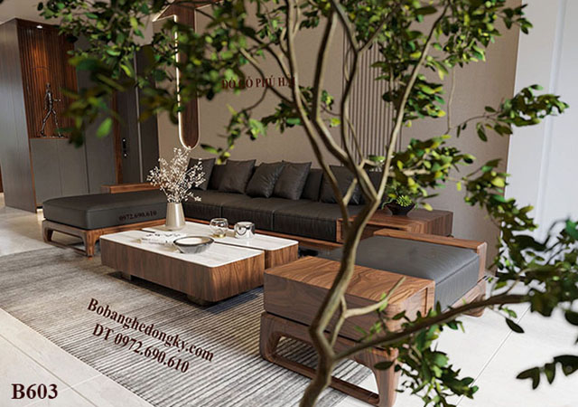Bộ bàn ghế sofa gỗ óc chó đẹp
