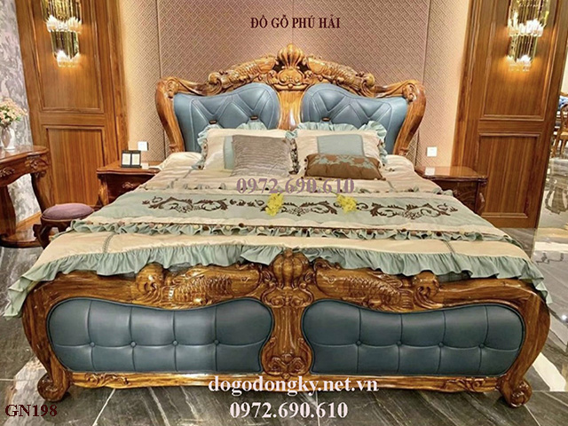 giường ngủ tân cổ điển bọc da
