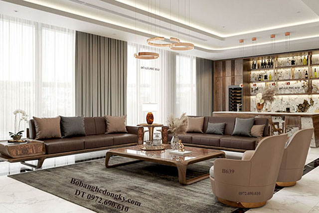 Mẫu sofa gỗ óc chó đẹp