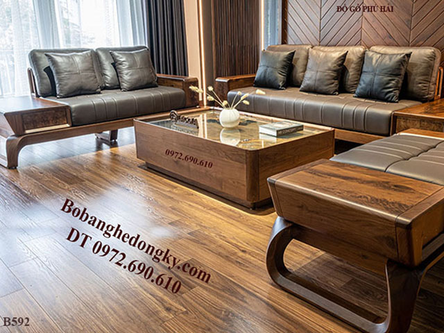 sofa phòng khách gỗ óc chó