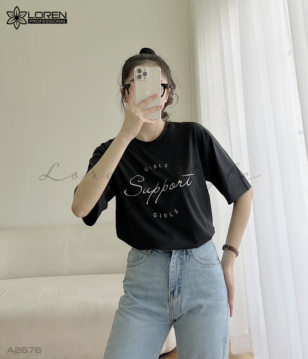 Áo thun nữ LOREN girls support đen A2676