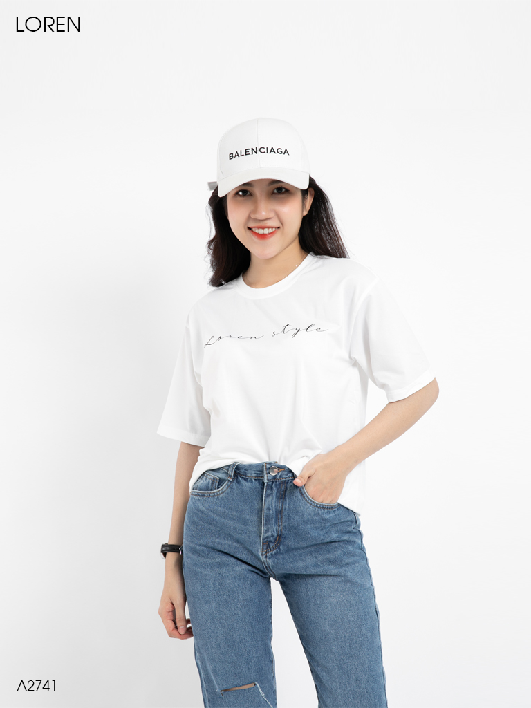 Áo thun nữ LOREN chữ Loren style trắng A2741