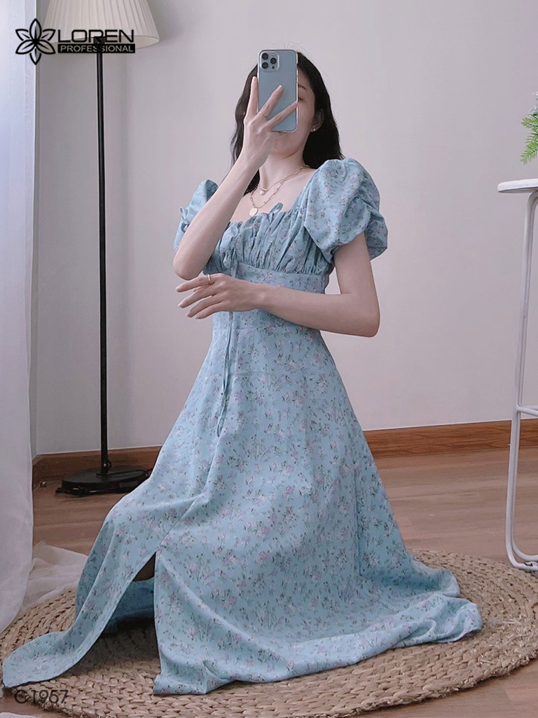 Đầm nữ LOREN hoa xanh C1957