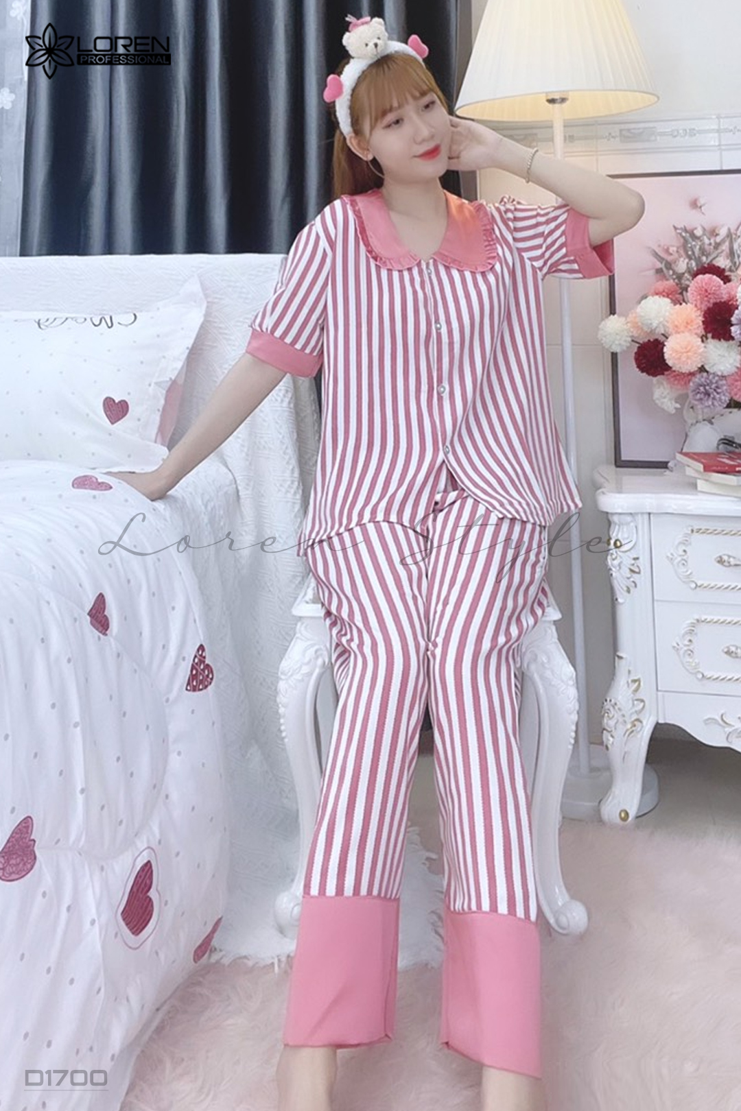 Đồ ngủ pijama tay ngắn quần dài hồng D1700