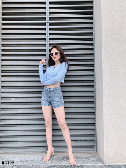 Quần jean short rách xanh B5122