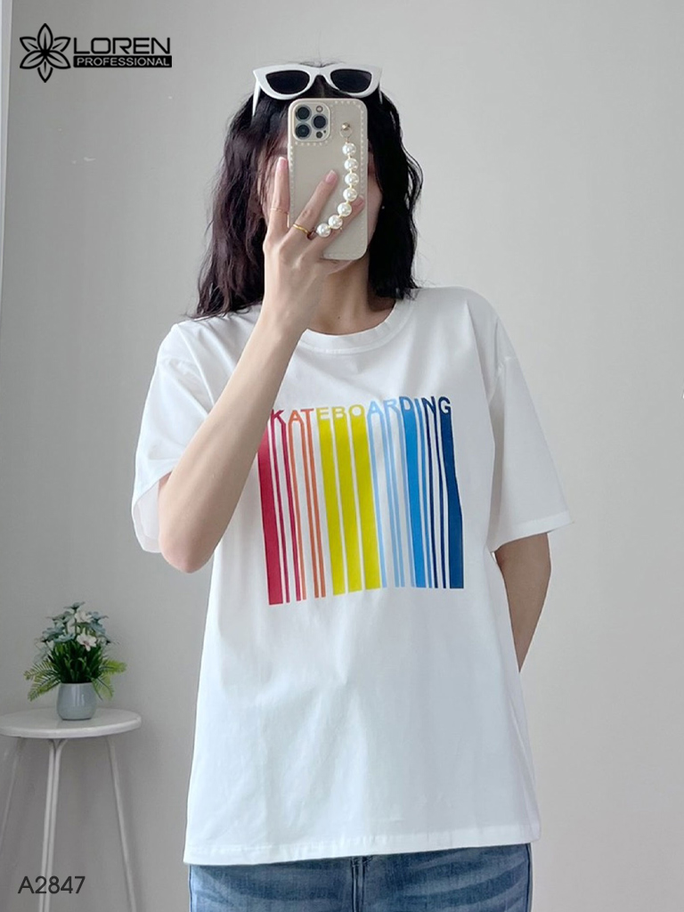 Áo thun nữ LOREN cổ tròn in chữ A2847