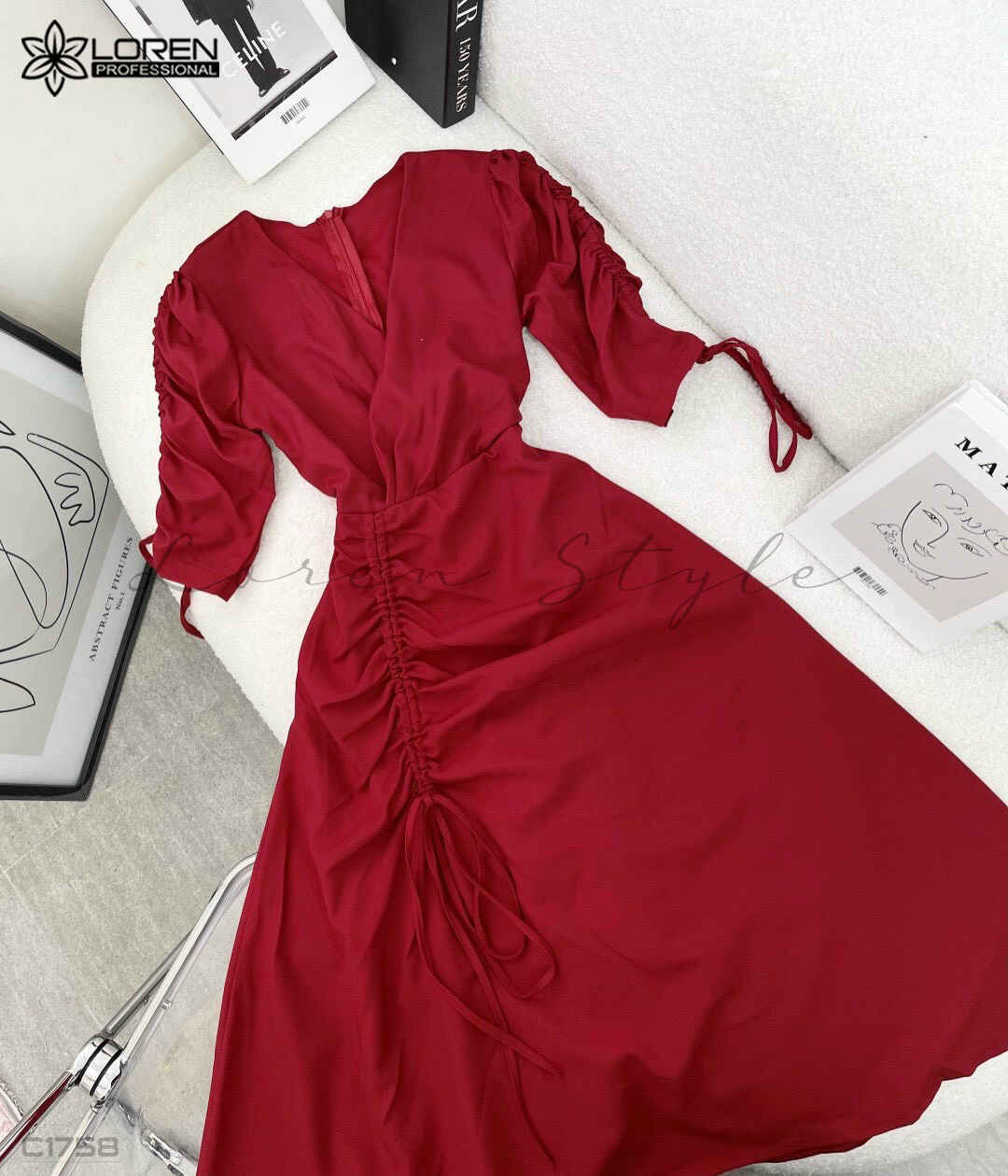 Đầm xòe dây rút đỏ C1758