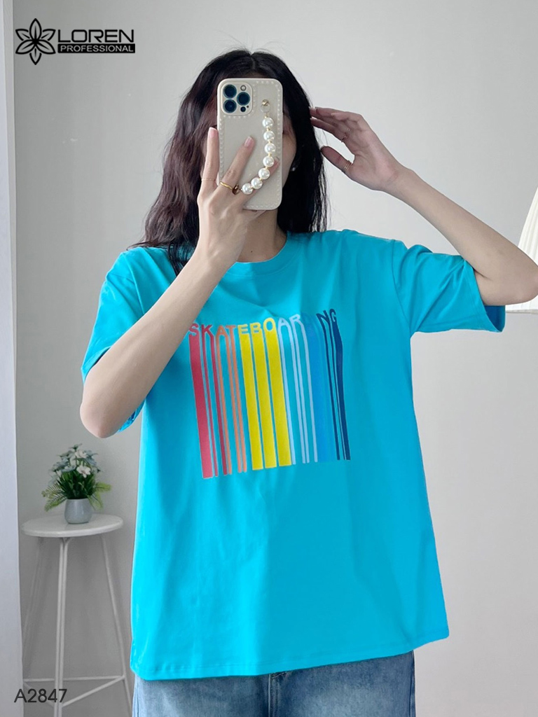 Áo thun nữ LOREN cổ tròn in chữ A2847