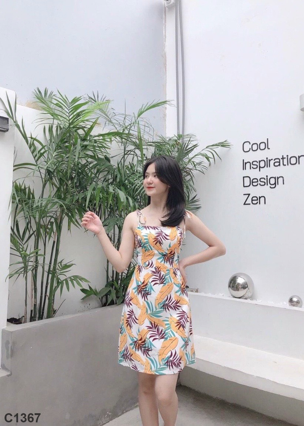 Đầm 2 dây lụa hoa C1367