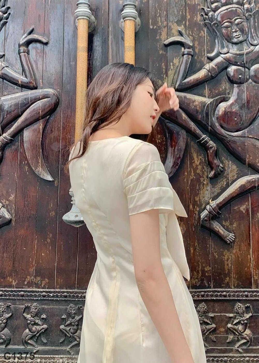 Đầm nơ ngực voan xốp nude C1375