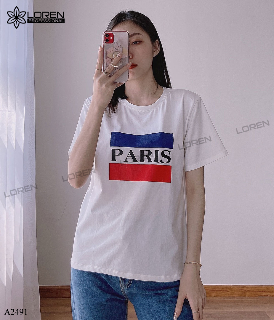 Áo thun nữ LOREN chữ paris trắng A2491