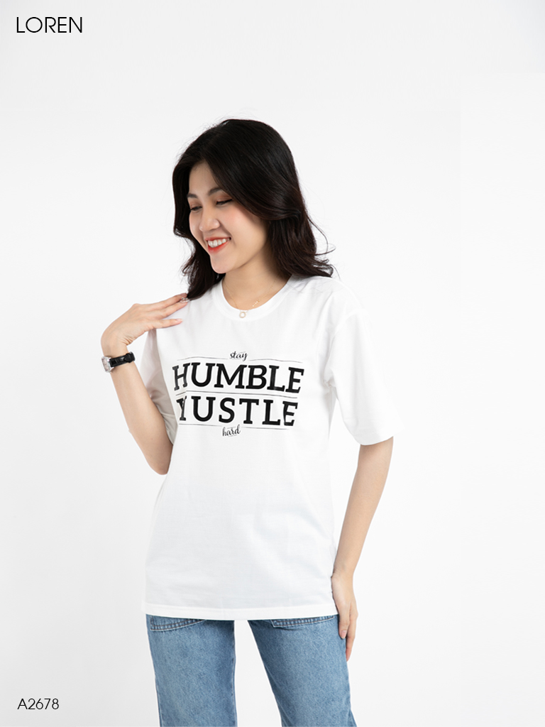 Áo thun nữ LOREN hình chữ trắng A2678