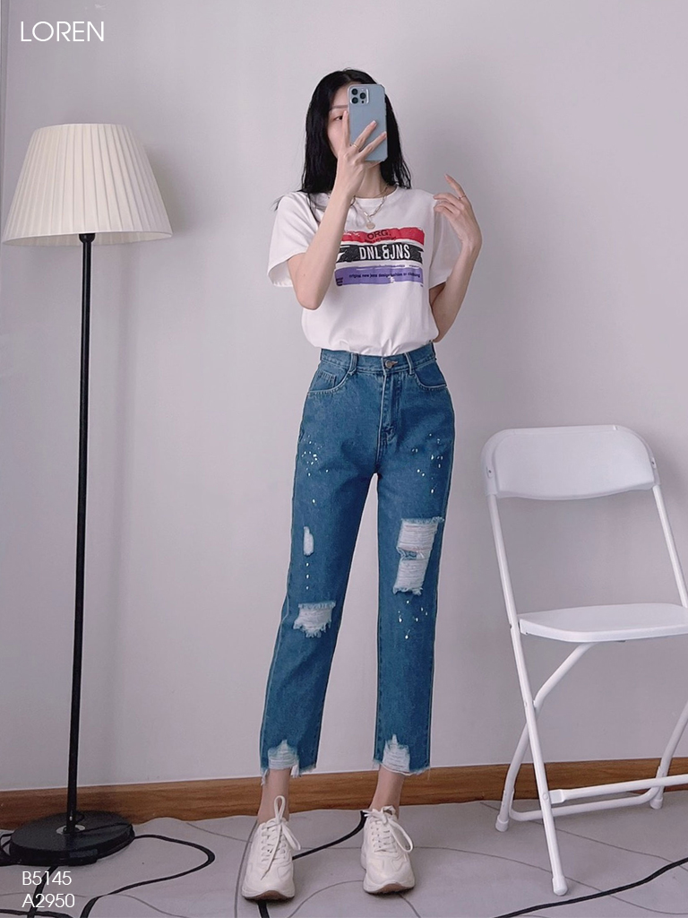 Quần jean baggy LOREN rách tua B5145