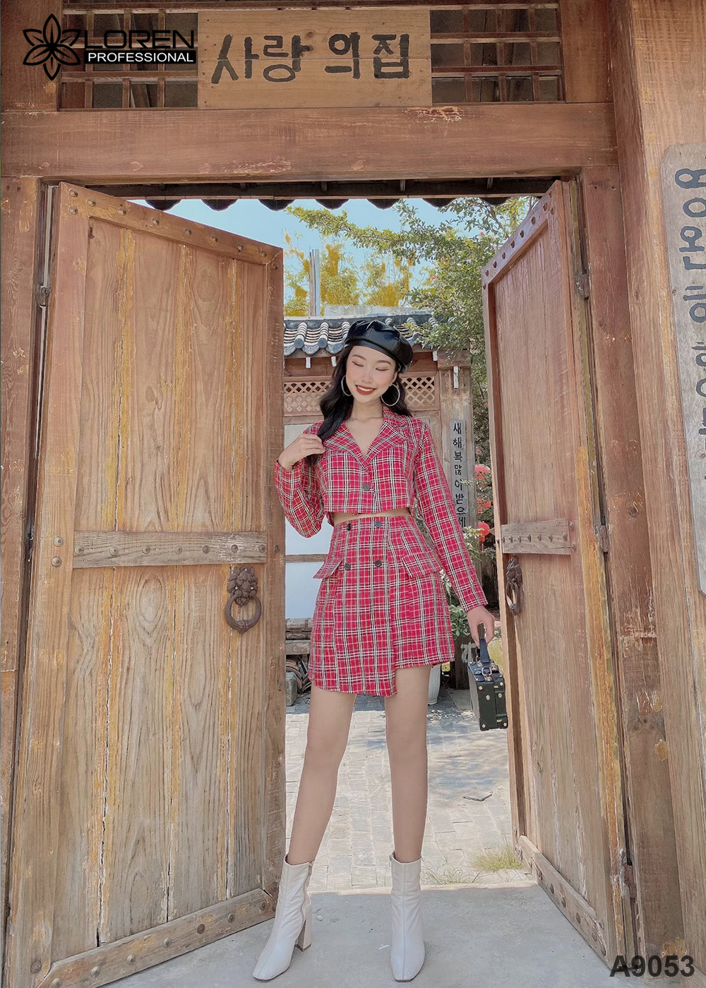 Set vest tay dài caro đỏ A9053