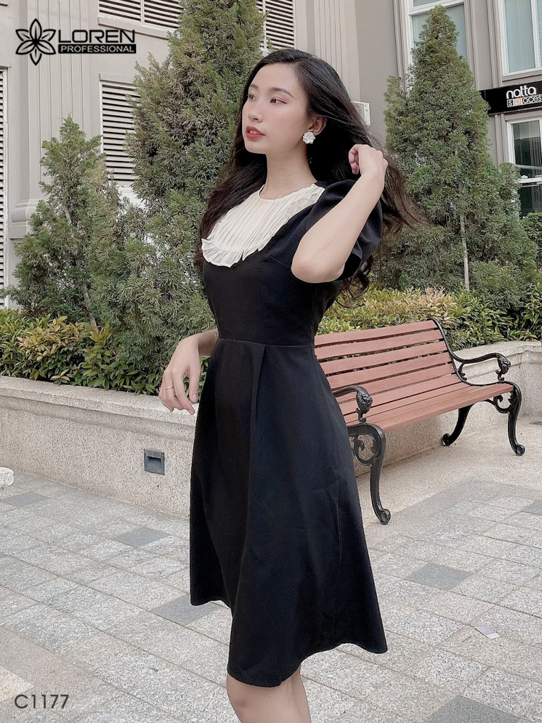 Đầm phối bèo đen C1177