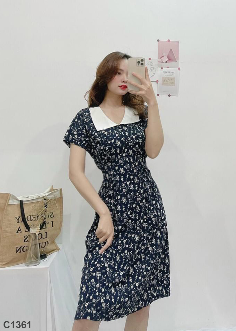 Đầm hoa nhí cổ trắng C1361