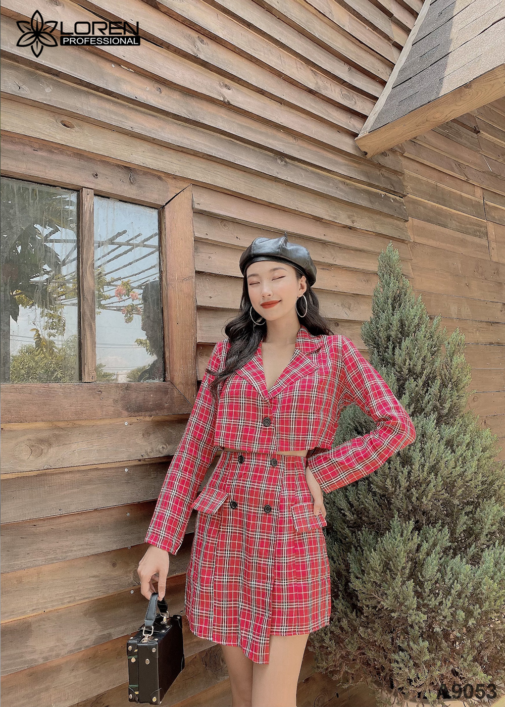 Set vest tay dài caro đỏ A9053