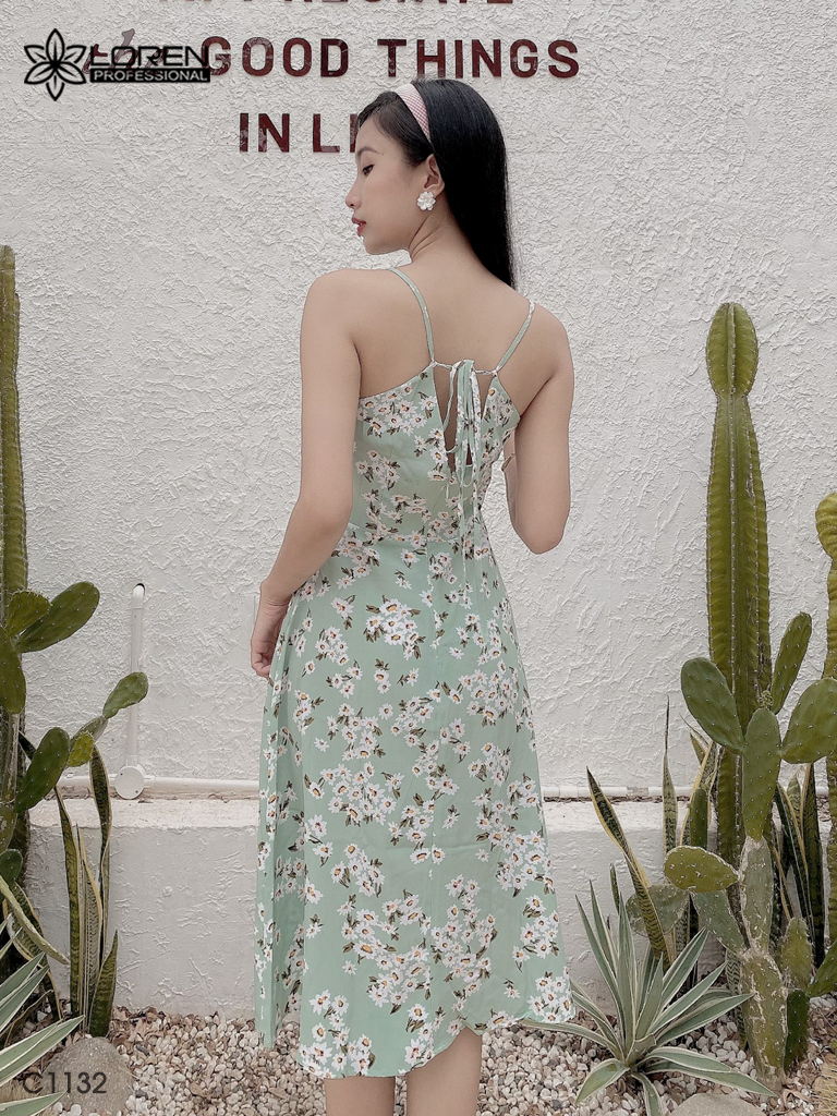 Đầm LOREN 2 dây hoa cúc xanh C1132