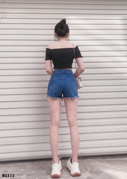 Quần jean short 2 nút tua xanh B5115