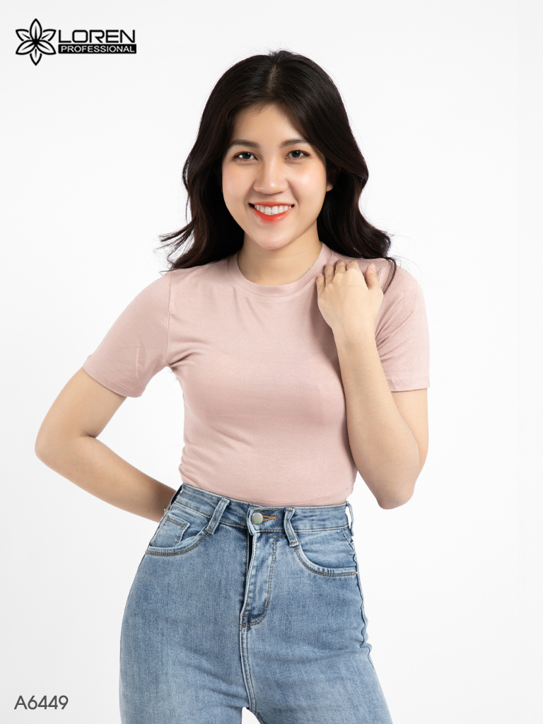 Áo croptop cổ tròn tay ngắn hồng A6449