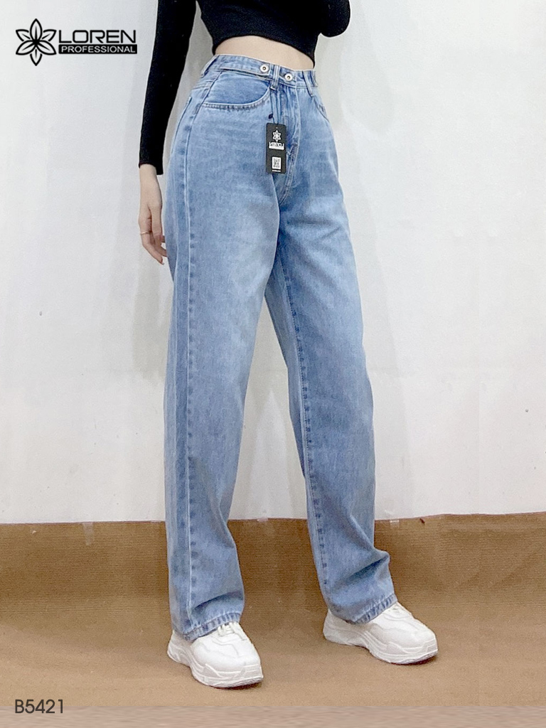 Quần jean ống rộng LOREN trơn xanh B5421