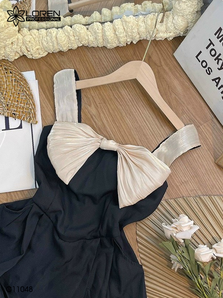 Đầm LOREN midi nơ voan kem C11048